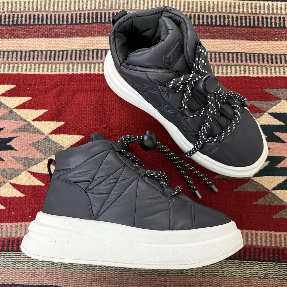 ASH Igloo Quilted Platform Sneakers Sz 39 8.5-9 Black Puffy Comfort Rave Gothic